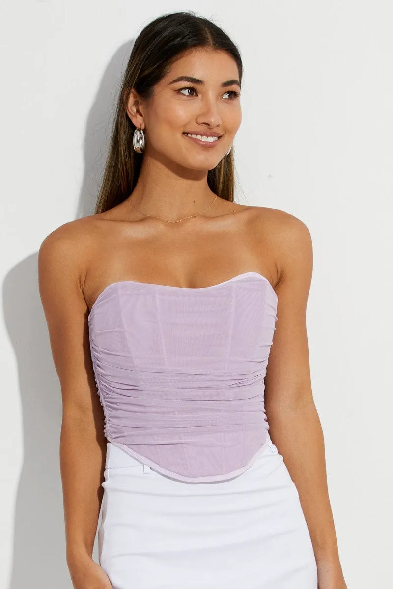 Purple Ruched Corset Strapless Mesh sold by Ally Fashion product image thumbnail 3