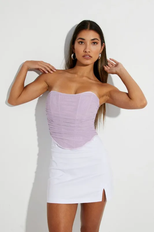 Purple Ruched Corset Strapless Mesh sold by Ally Fashion