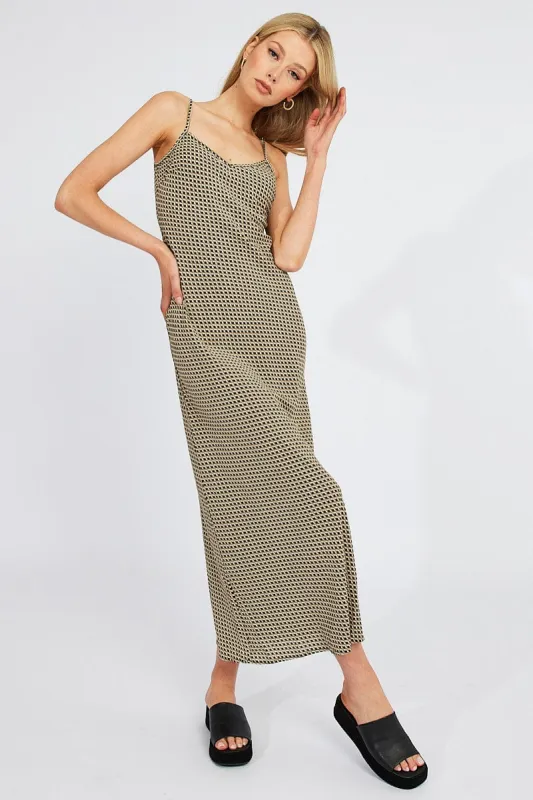Brown Geo Maxi Dress Bias Cut sold by Ally Fashion