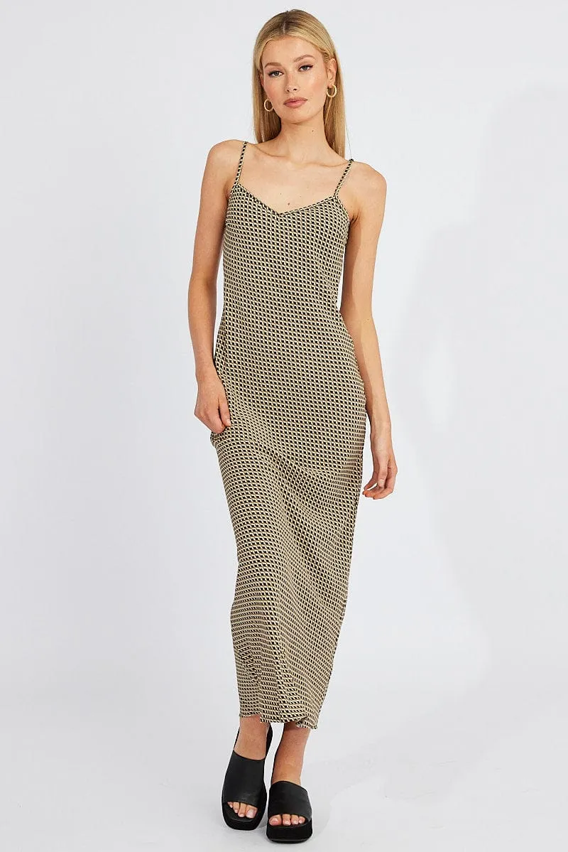 Brown Geo Maxi Dress Bias Cut sold by Ally Fashion product image thumbnail 2