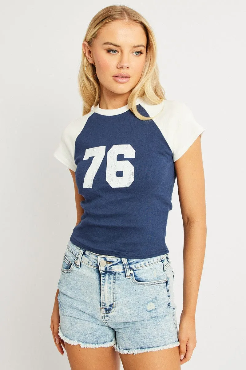 Blue Graphic Tee Short Sleeve sold by Ally Fashion product image thumbnail 3