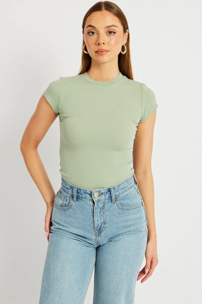 Green T Shirt Short Sleeve Crew Neck Cotton Rib sold by Ally Fashion product image thumbnail 3