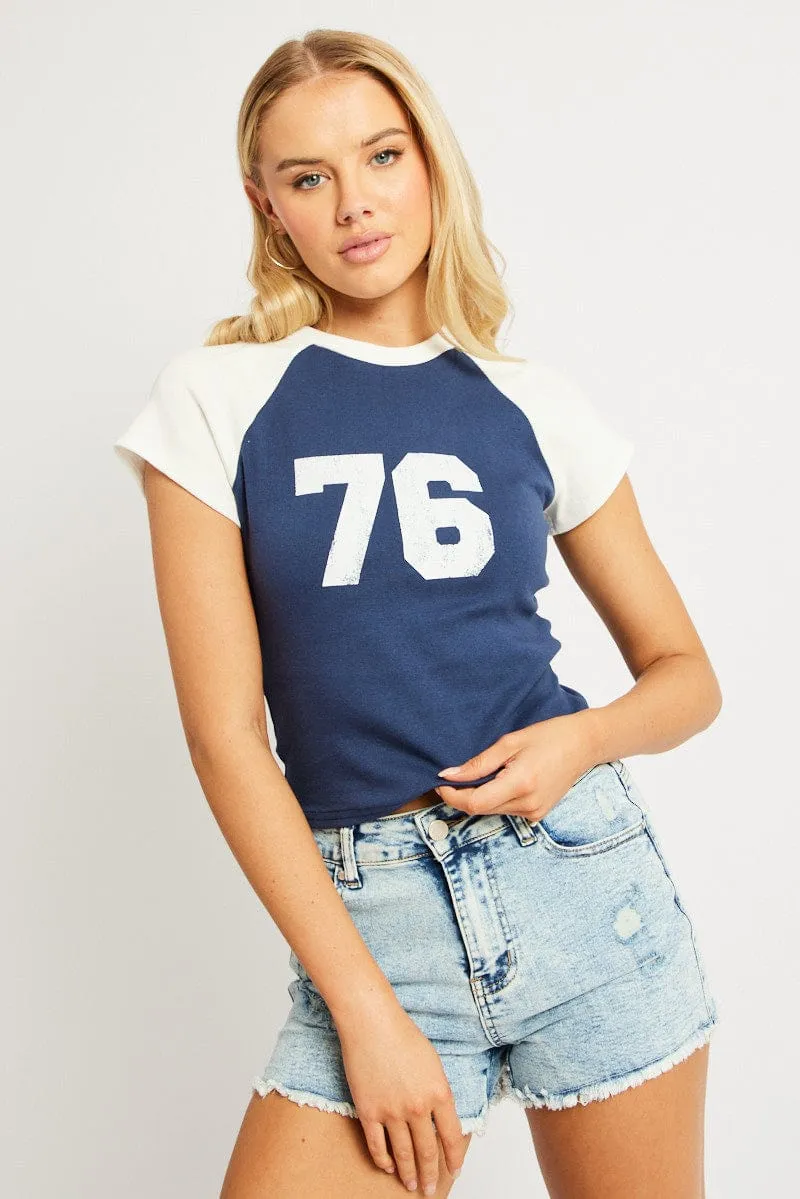 Blue Graphic Tee Short Sleeve sold by Ally Fashion