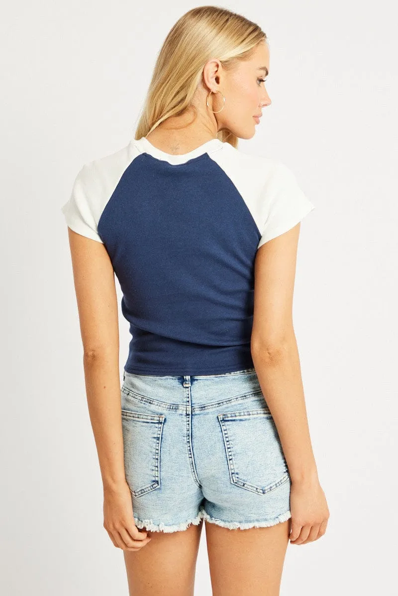 Blue Graphic Tee Short Sleeve sold by Ally Fashion product image thumbnail 5