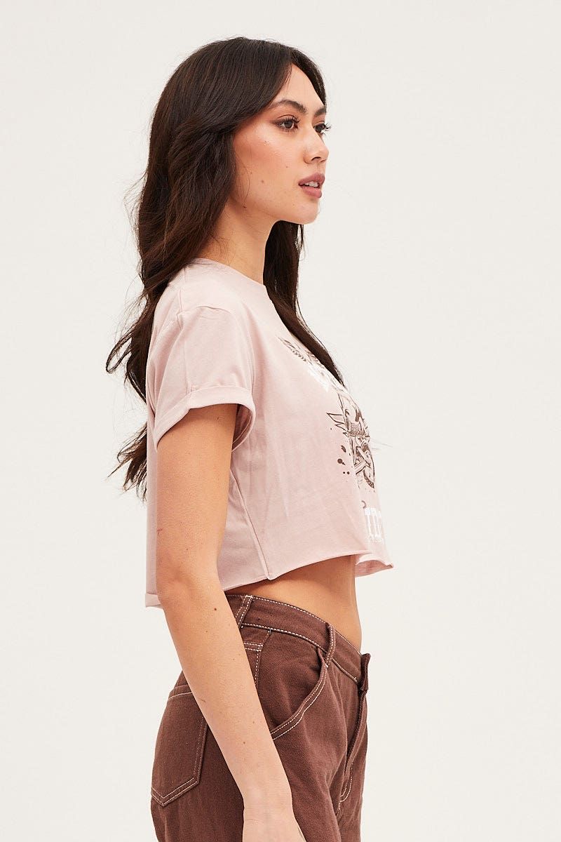 Pink Short Sleeve Crop Tee sold by Ally Fashion product image thumbnail 4