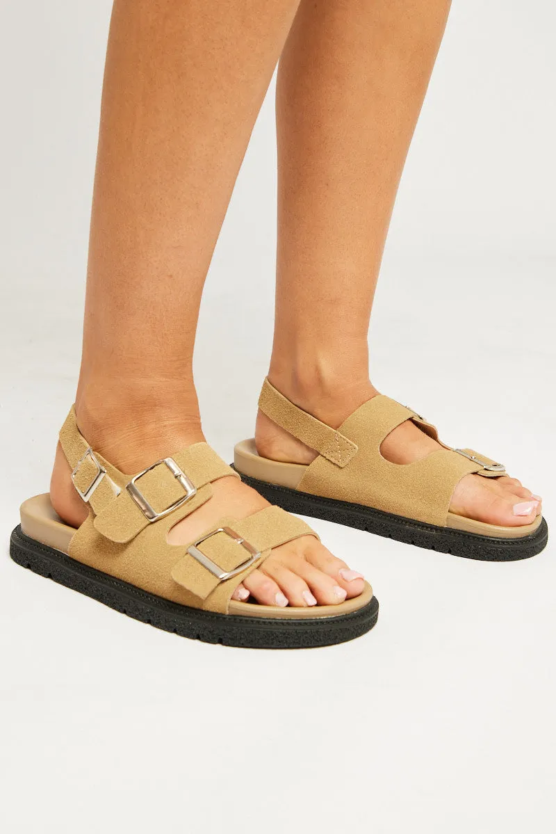 Beige Double Buckle Suede Sandals sold by Ally Fashion