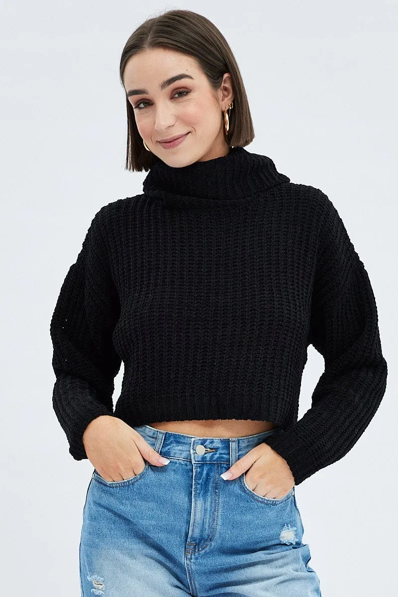 Black Knit Jumper Turtle Neck Chenille sold by Ally Fashion