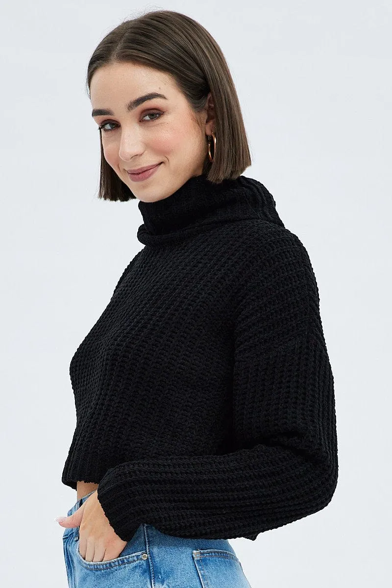 Black Knit Jumper Turtle Neck Chenille sold by Ally Fashion product image thumbnail 4