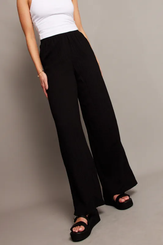 Black Wide Leg Pants High Rise Textured Fabric sold by Ally Fashion