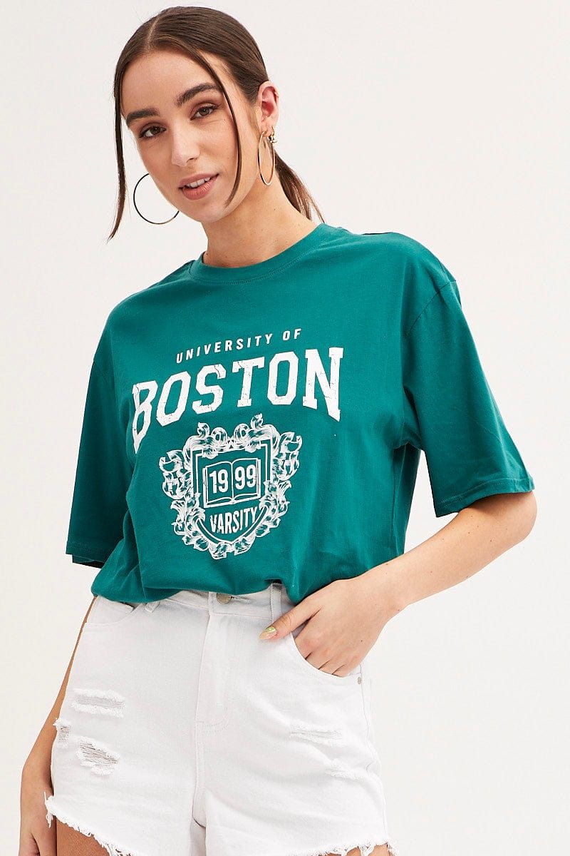 Green T Shirt Short Sleeve Crew Neck Boston Cotton sold by Ally Fashion
