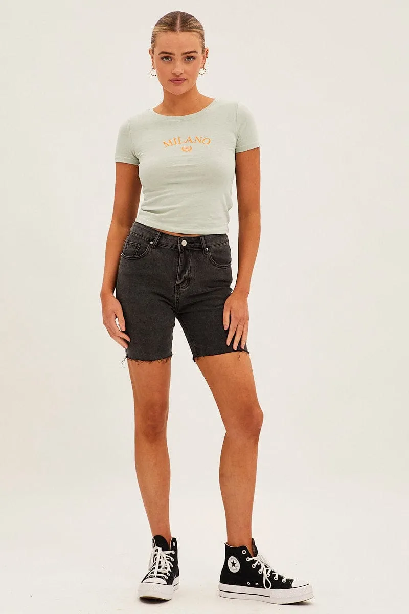 Green Jersey Short Sleeve Graphic Crop Tee sold by Ally Fashion product image thumbnail 2