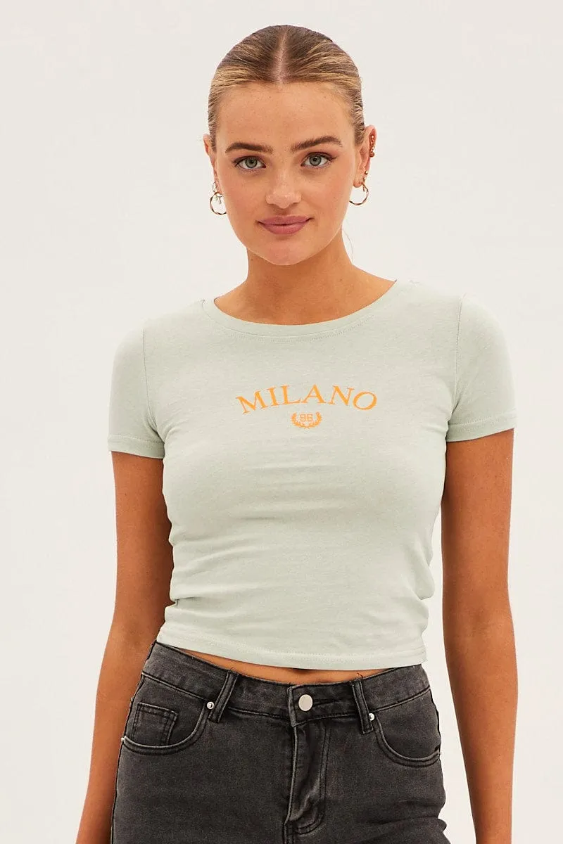 Green Jersey Short Sleeve Graphic Crop Tee sold by Ally Fashion product image thumbnail 3