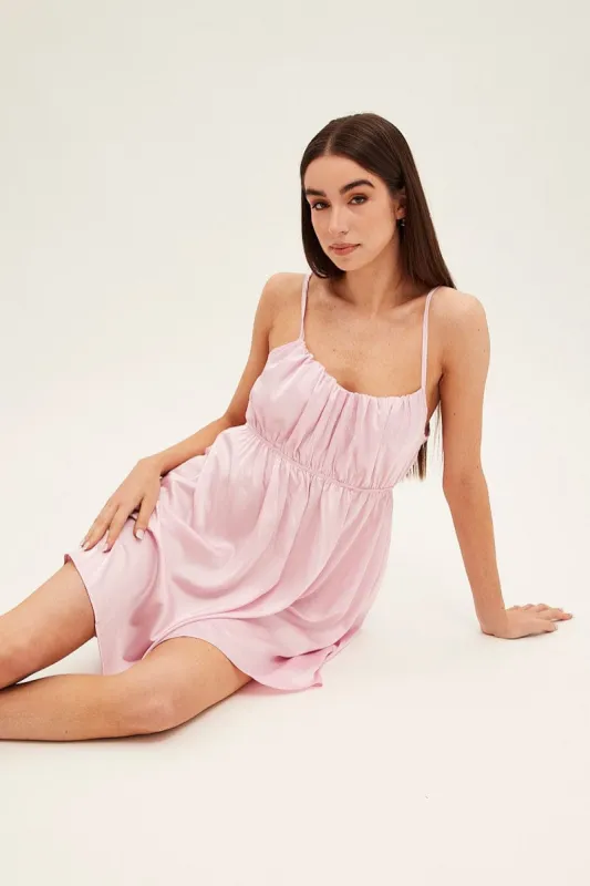 Pink Nightie Sleeveless Scoop Necksatin Slip Dress sold by Ally Fashion