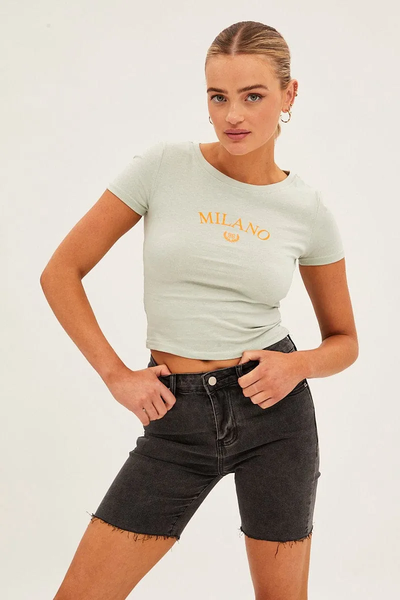 Green Jersey Short Sleeve Graphic Crop Tee sold by Ally Fashion