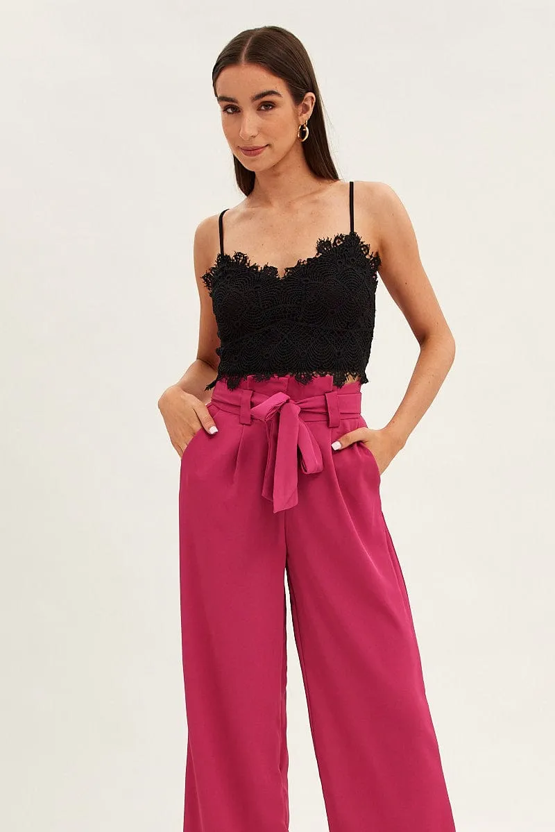 Black Crop Top Sleeveless Sweetheart Neckline Cami Lace sold by Ally Fashion