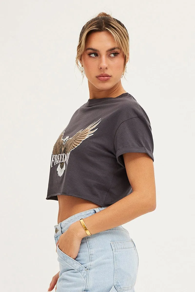 Grey Graphic T Shirt Short Sleeve Crew Neck sold by Ally Fashion product image thumbnail 4