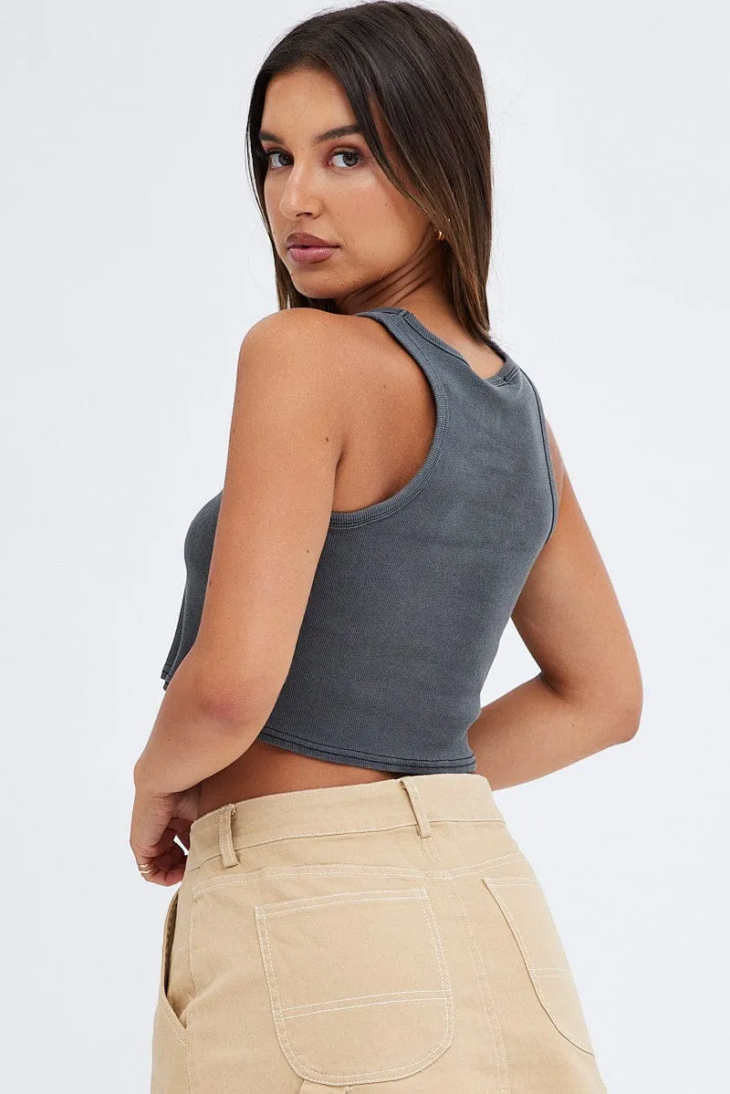 Black Tank Crop Top Round Neck Graphic Print sold by Ally Fashion product image thumbnail 5