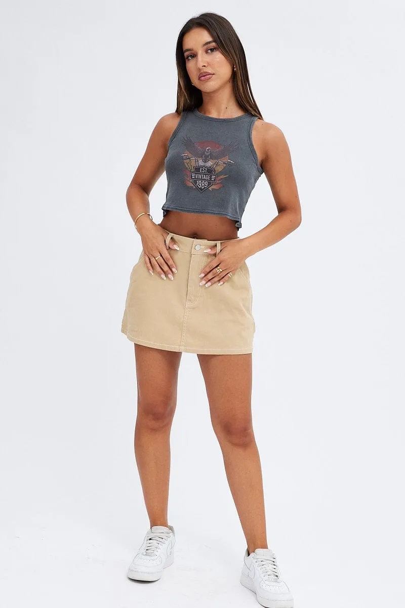 Black Tank Crop Top Round Neck Graphic Print sold by Ally Fashion product image thumbnail 2