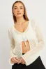 White Crochet Cardigan Long Sleeve V Neck Tie Up sold by Ally Fashion