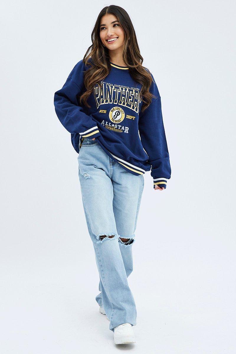 Blue Graphic Navy Sweater Long Sleeve sold by Ally Fashion product image thumbnail 2