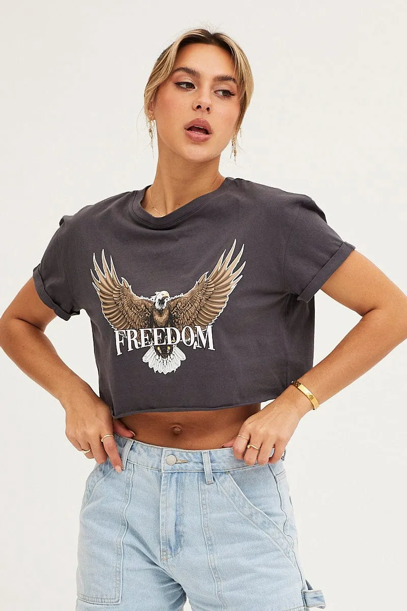 Grey Graphic T Shirt Short Sleeve Crew Neck sold by Ally Fashion product image thumbnail 3