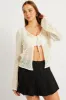 White Crochet Cardigan Long Sleeve V Neck Tie Up sold by Ally Fashion
