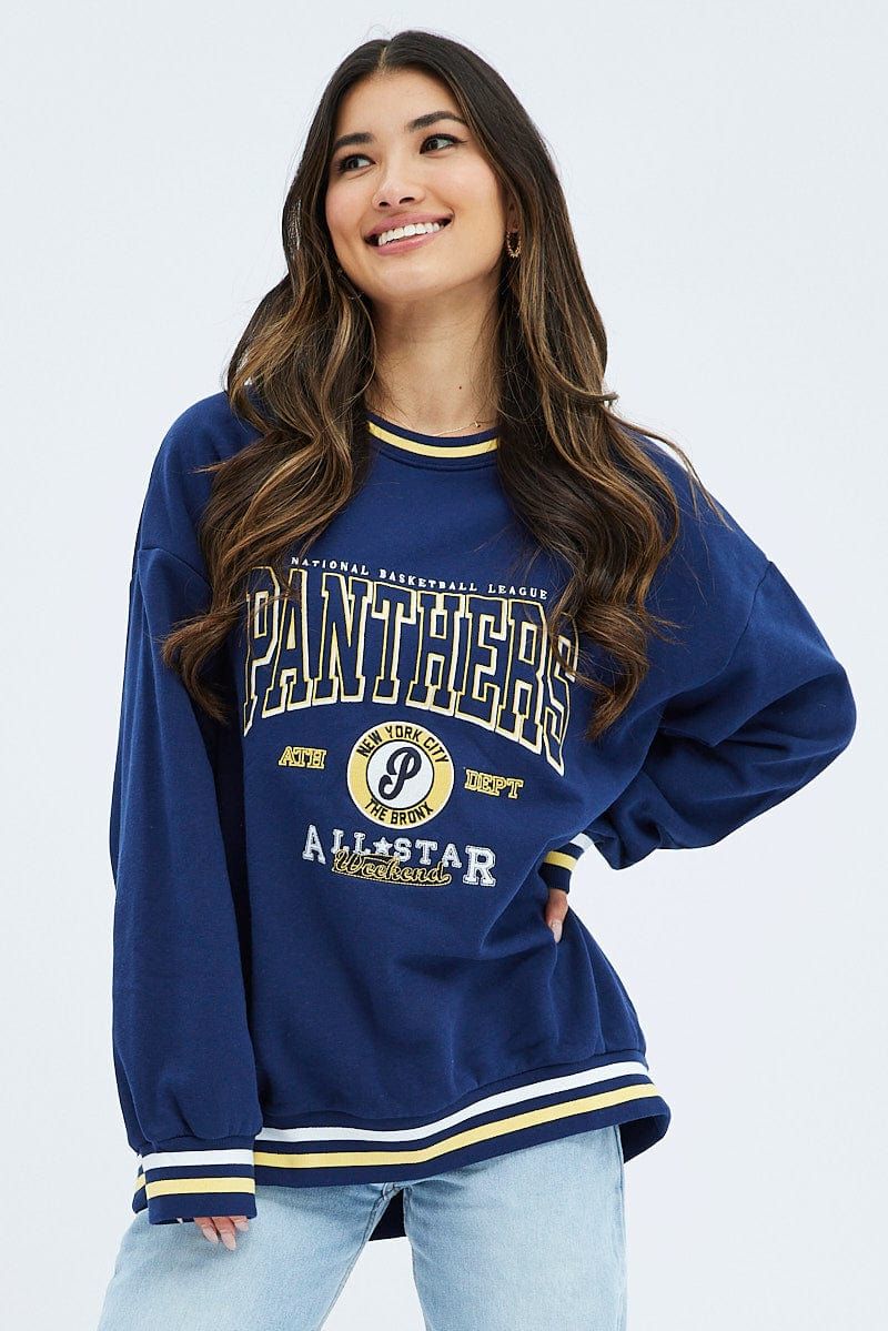 Blue Graphic Navy Sweater Long Sleeve sold by Ally Fashion product image thumbnail 3