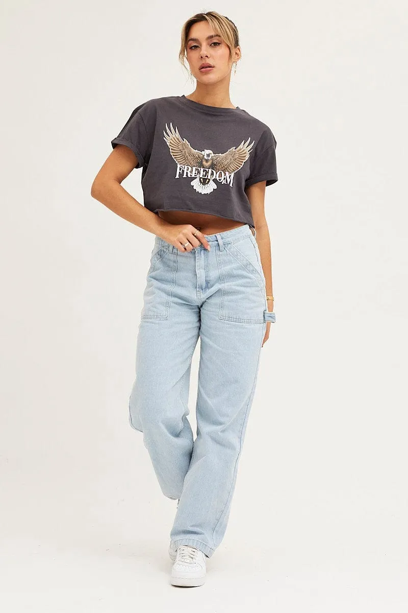 Grey Graphic T Shirt Short Sleeve Crew Neck sold by Ally Fashion product image thumbnail 2