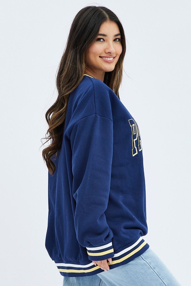 Blue Graphic Navy Sweater Long Sleeve sold by Ally Fashion product image thumbnail 4