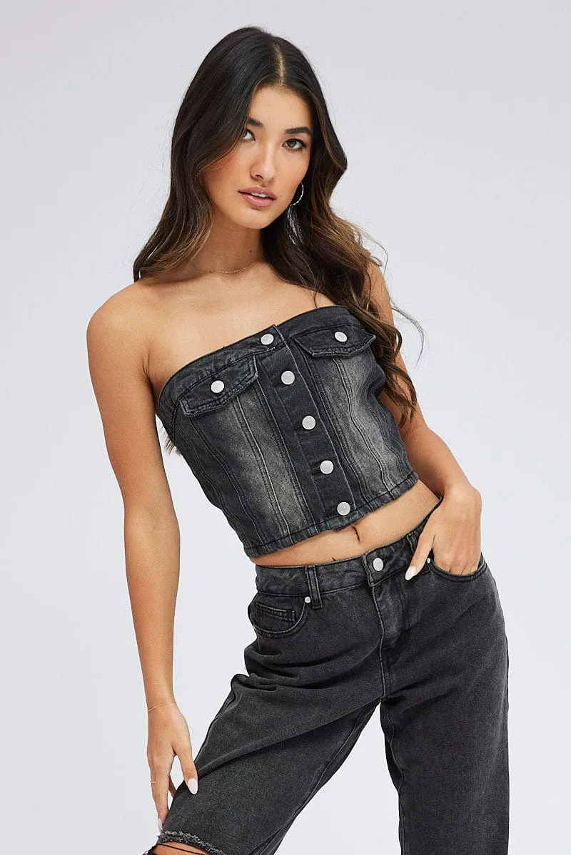 Black Bandeau Top Sleeveless Corset sold by Ally Fashion product image thumbnail 3
