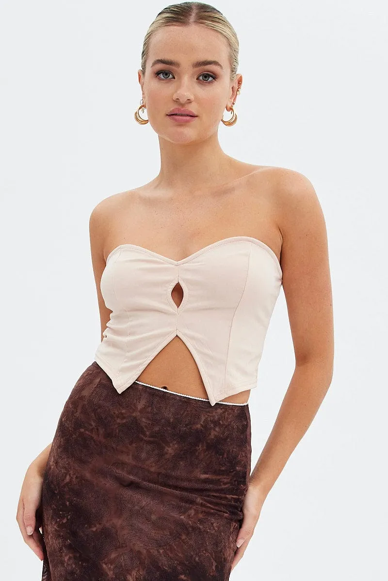 Beige Keyhole Bandeau Top Sweetheart sold by Ally Fashion product image thumbnail 3