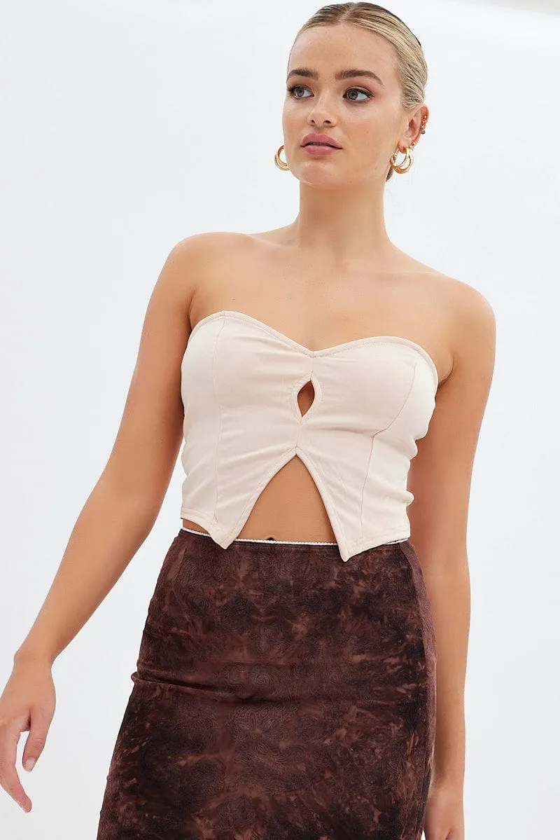 Beige Keyhole Bandeau Top Sweetheart sold by Ally Fashion