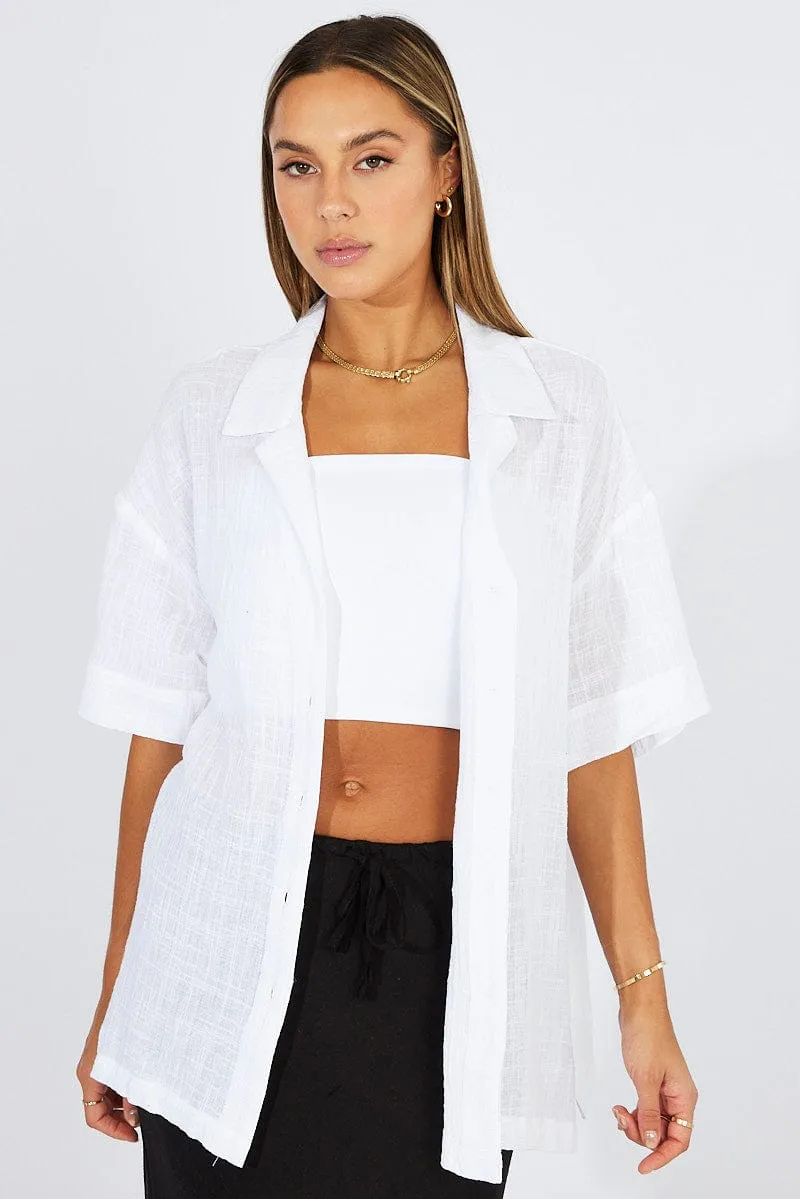 White Shirt Short Sleeve Collared Neck sold by Ally Fashion product image thumbnail 3