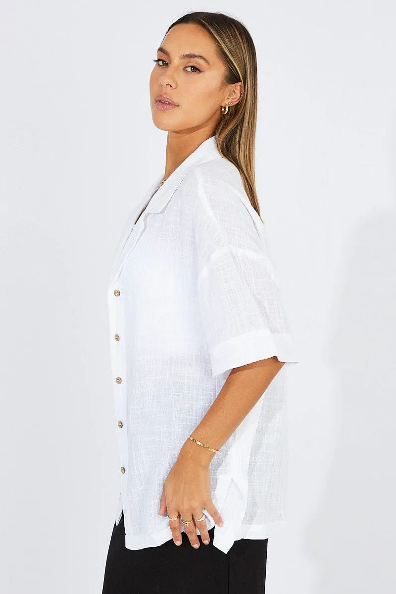 White Shirt Short Sleeve Collared Neck sold by Ally Fashion product image thumbnail 4