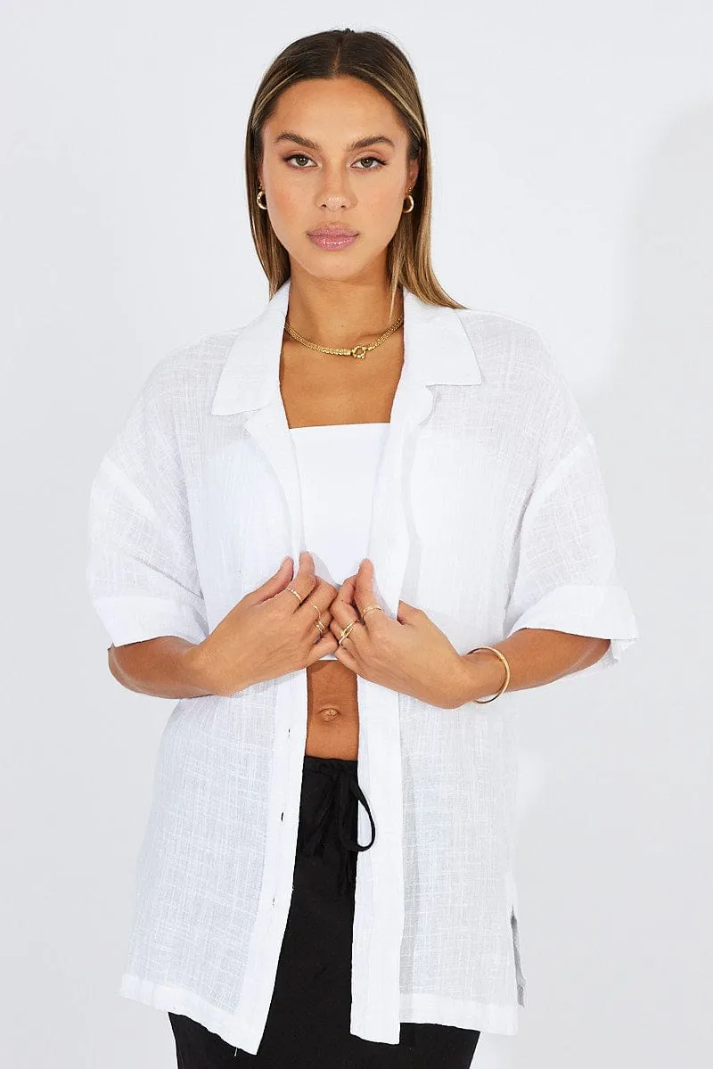 White Shirt Short Sleeve Collared Neck sold by Ally Fashion product image thumbnail 2