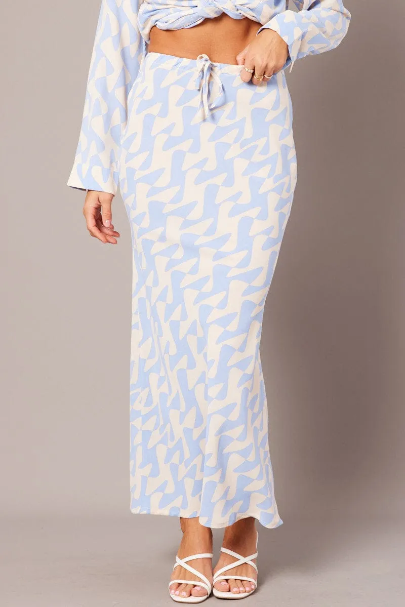 Blue Abstract Slip Skirt Maxi Drawstring Waist sold by Ally Fashion product image thumbnail 2