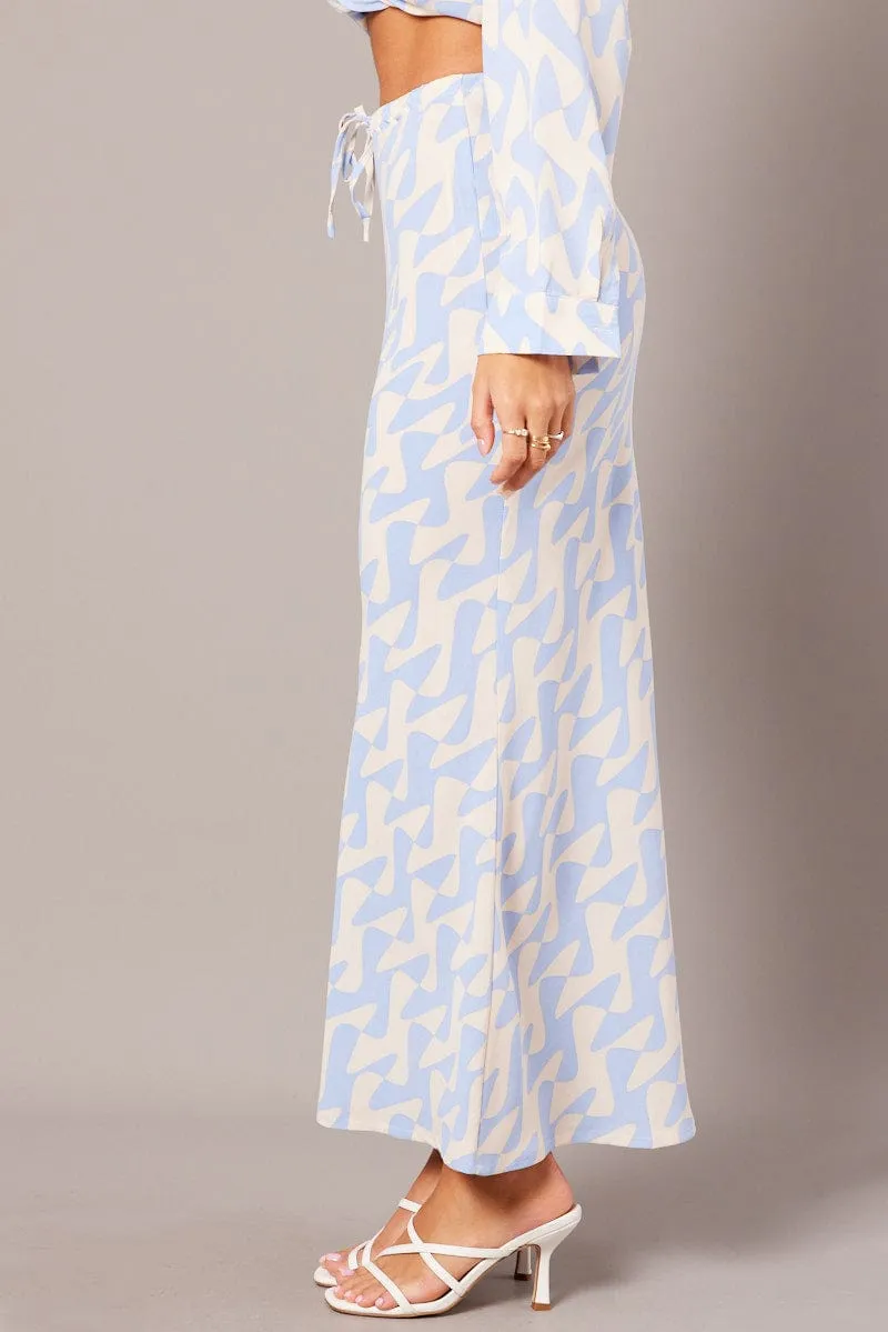 Blue Abstract Slip Skirt Maxi Drawstring Waist sold by Ally Fashion product image thumbnail 3