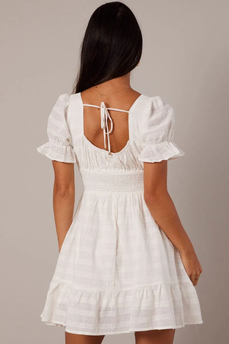 White Fit And Flare Dress Puff Sleeve sold by Ally Fashion product image thumbnail 5