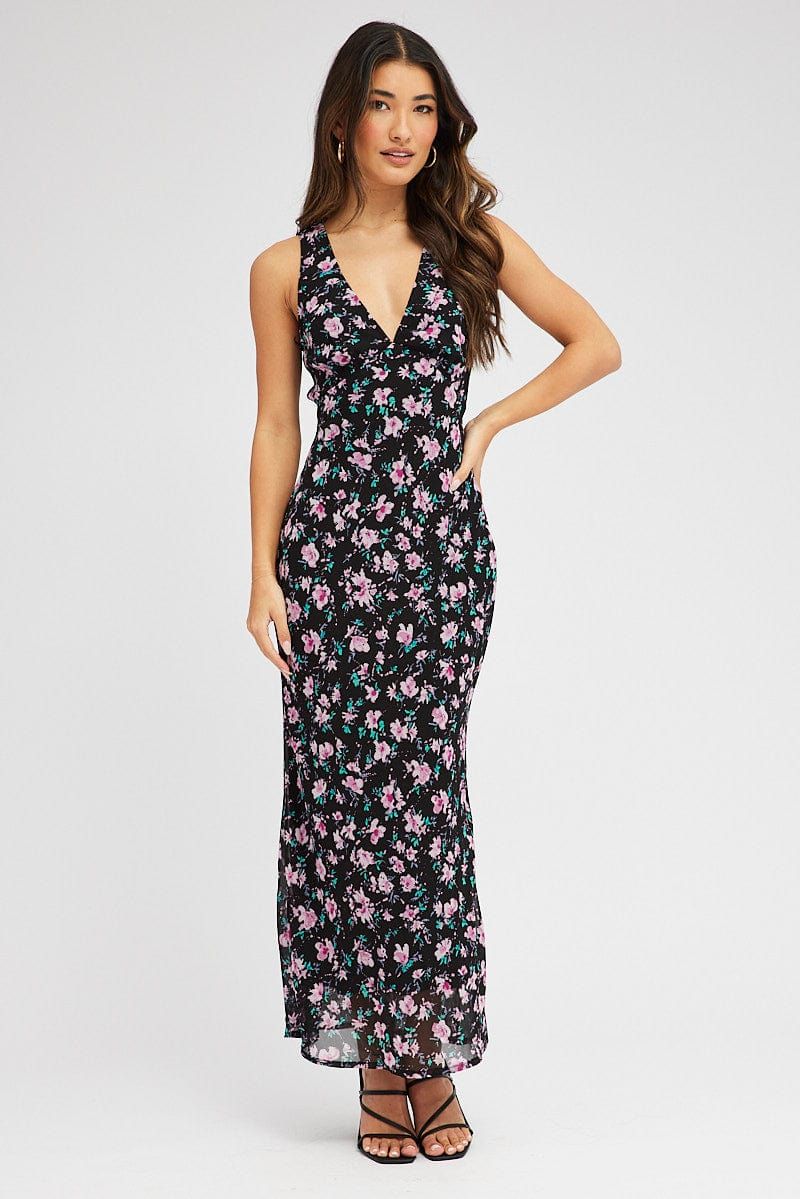 Black Floral Midi Dress Bias Cutting sold by Ally Fashion product image thumbnail 3