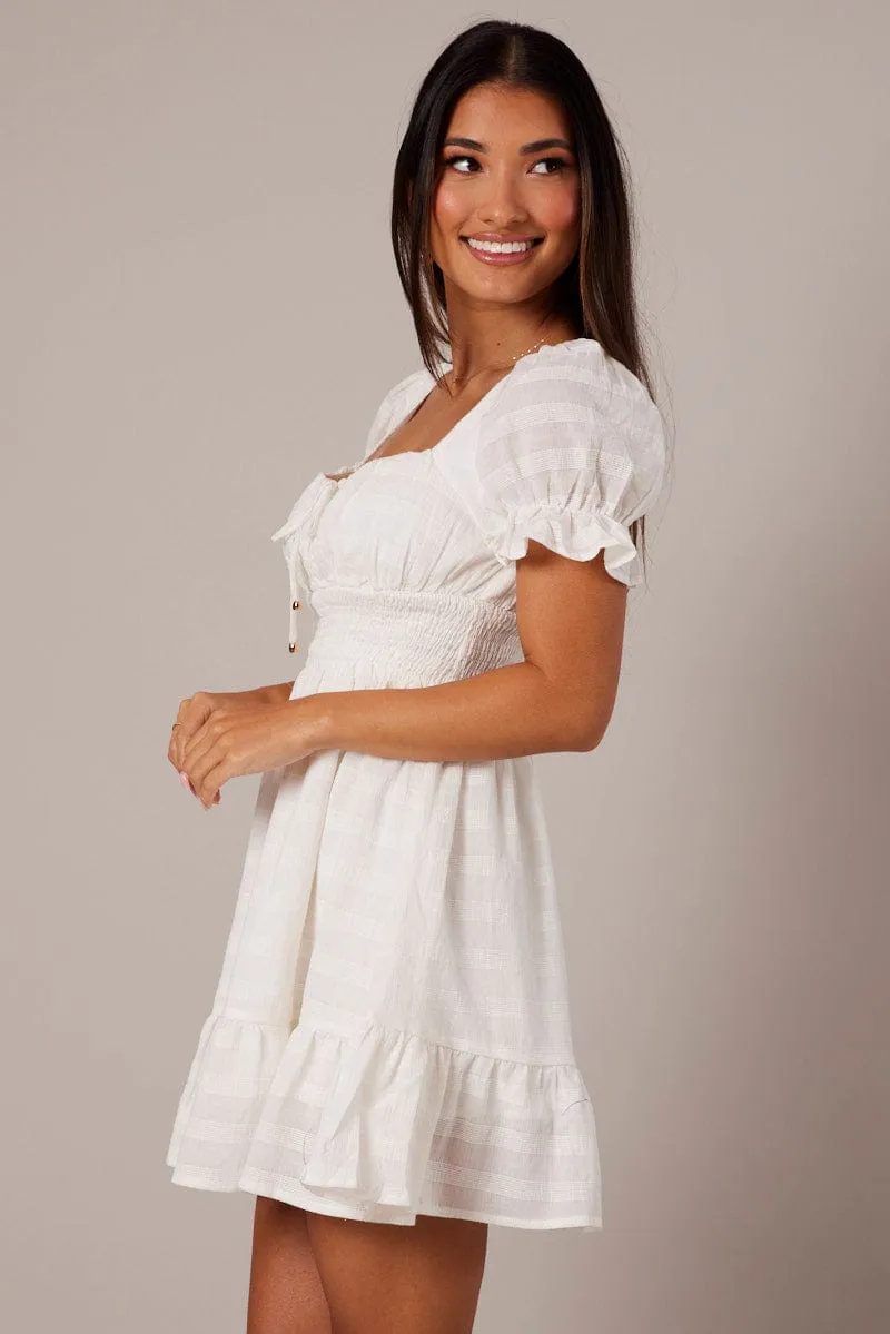 White Fit And Flare Dress Puff Sleeve sold by Ally Fashion product image thumbnail 4