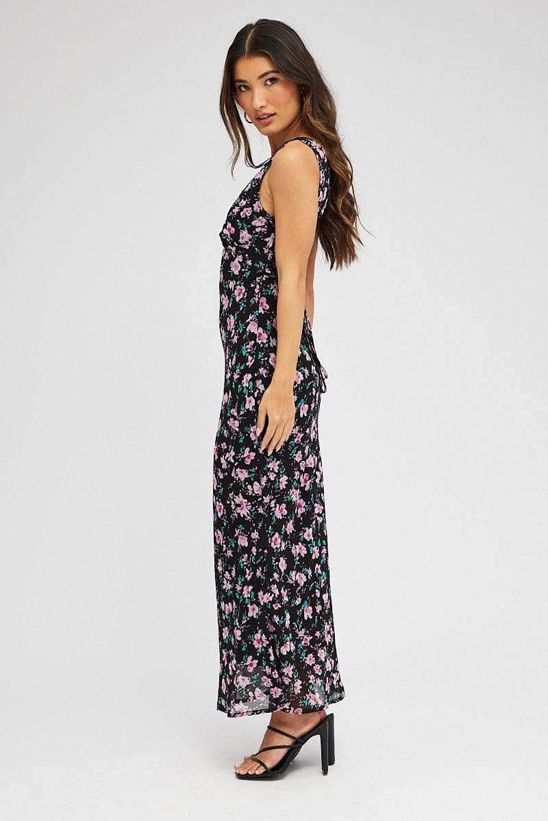 Black Floral Midi Dress Bias Cutting sold by Ally Fashion product image thumbnail 4