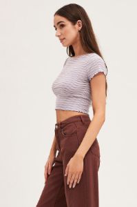 Stripe Crew Neck Short Sleeve Crop T-Shirt sold by Ally Fashion