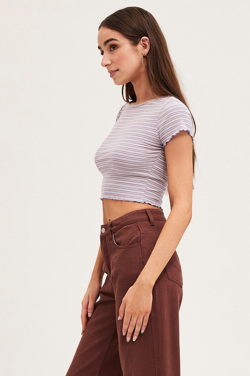 Stripe Crew Neck Short Sleeve Crop T-Shirt sold by Ally Fashion product image thumbnail 4