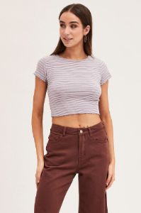 Stripe Crew Neck Short Sleeve Crop T-Shirt sold by Ally Fashion