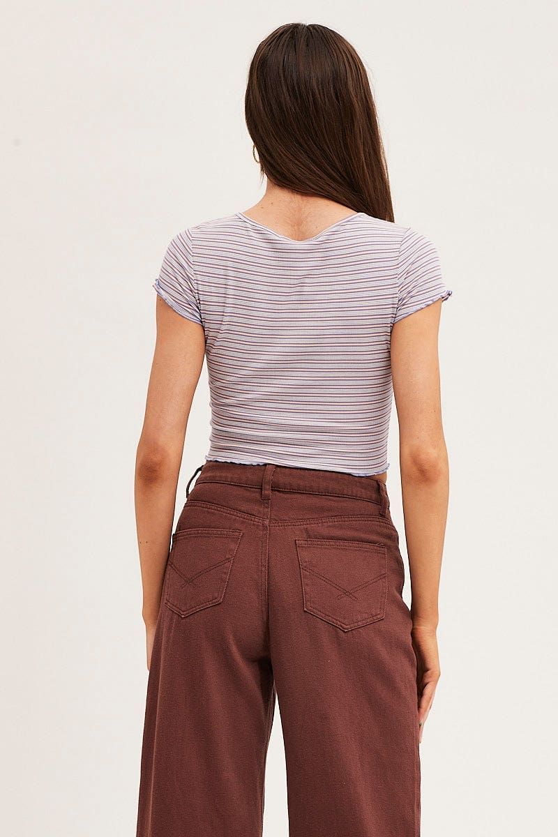 Stripe Crew Neck Short Sleeve Crop T-Shirt sold by Ally Fashion product image thumbnail 5