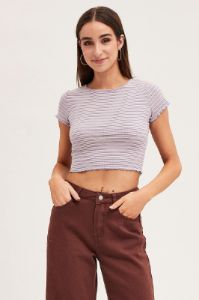 Stripe Crew Neck Short Sleeve Crop T-Shirt sold by Ally Fashion