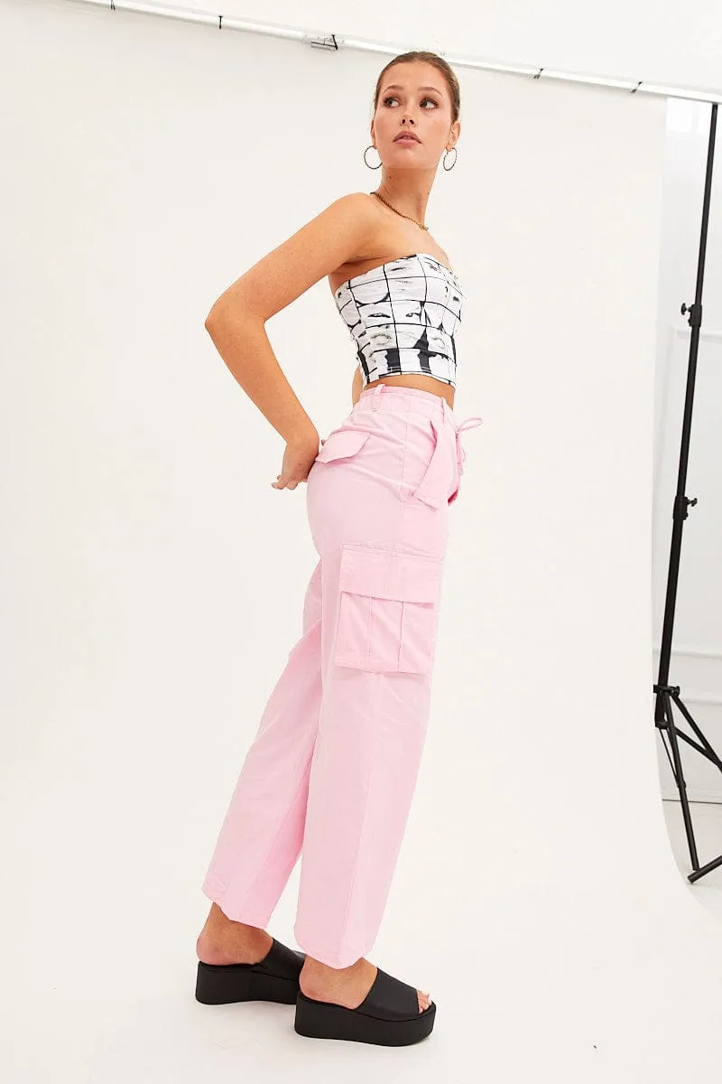 Pink Cargo Pants Relaxed Wide Leg sold by Ally Fashion product image thumbnail 4