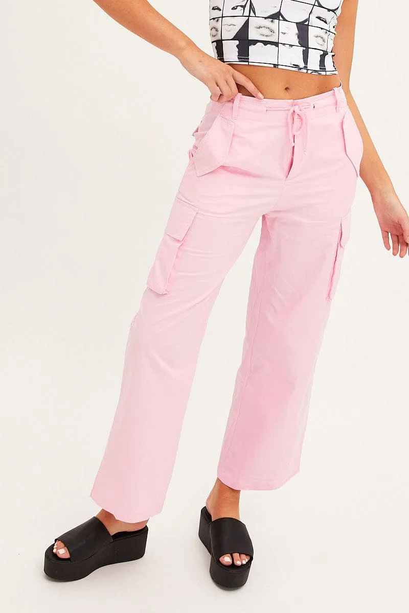 Pink Cargo Pants Relaxed Wide Leg sold by Ally Fashion product image thumbnail 2