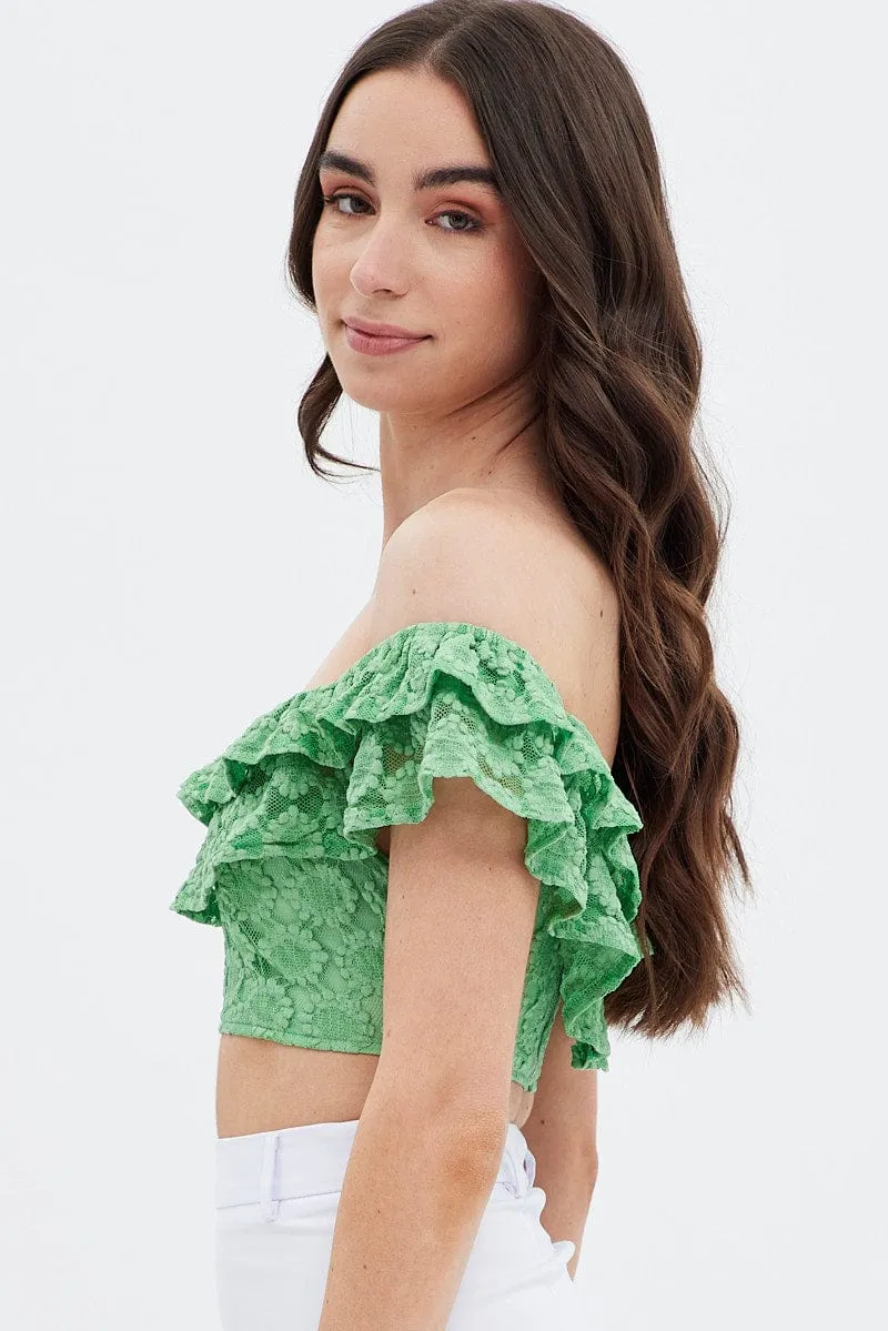 Green Sleeveless Lace Crop Top sold by Ally Fashion product image thumbnail 4