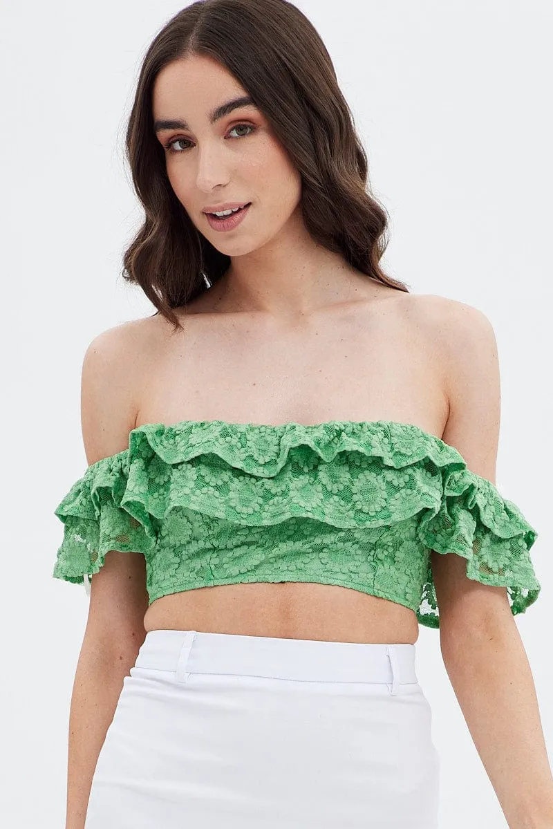 Green Sleeveless Lace Crop Top sold by Ally Fashion product image thumbnail 2